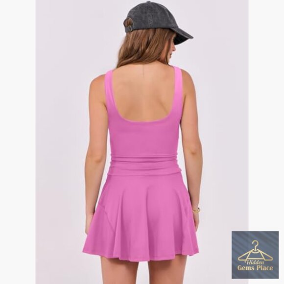 Sleeveless Athletic Romper Dress with Built-in Shorts and Pockets - Picture 5 of 7